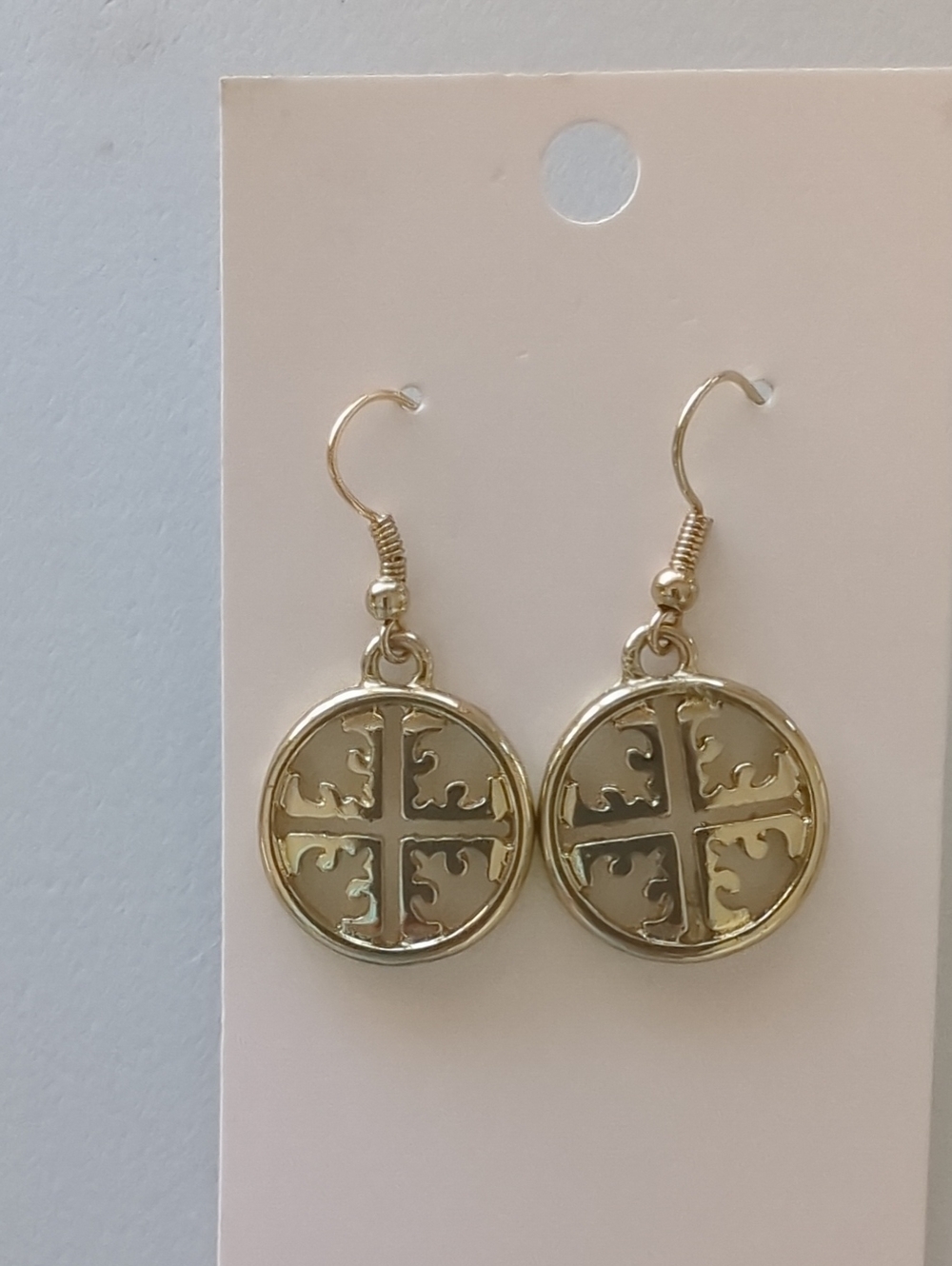 Gold Tone Round Filigree Dangle Earrings